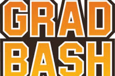the image features the words "grad bash" in large, bold letters with an orange gradient on a black background.