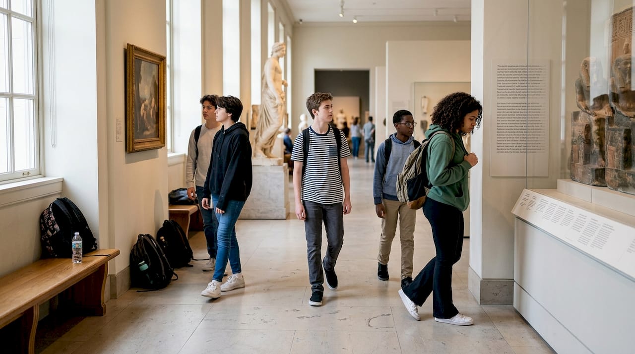 students exploring museum cultural exhibit