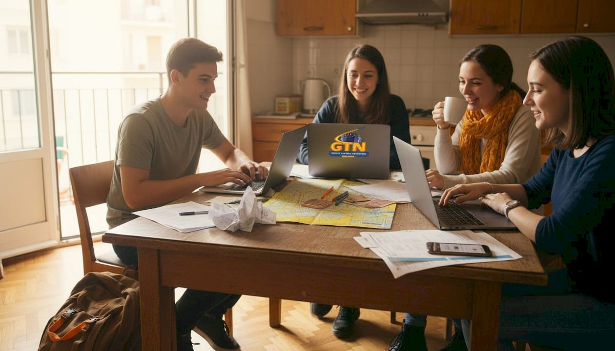 students reviewing documents for overseas program