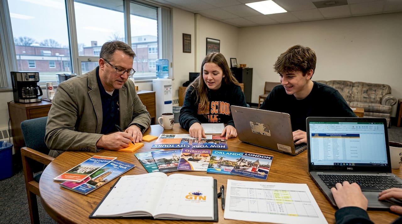 band director and students planning travel