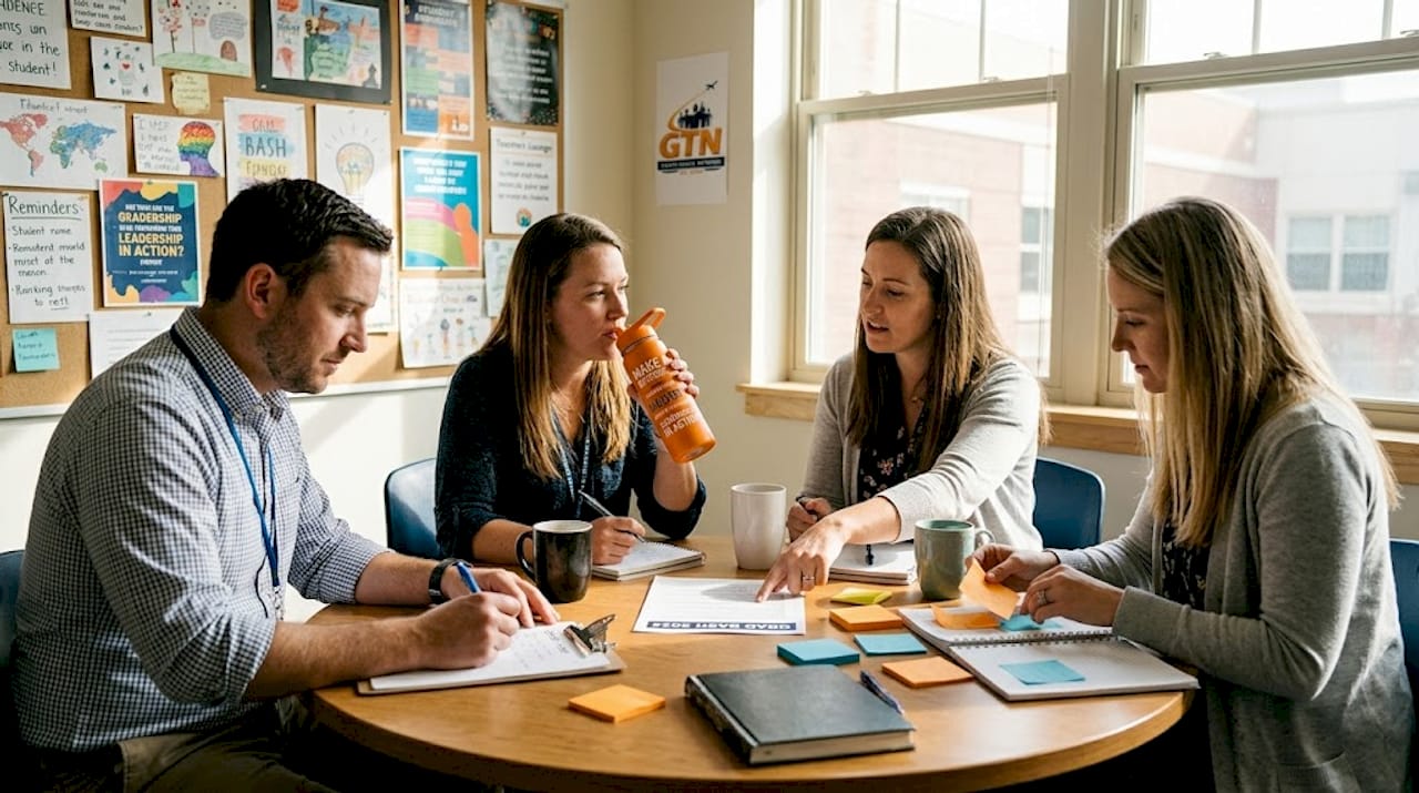 teachers planning grad bash event in office