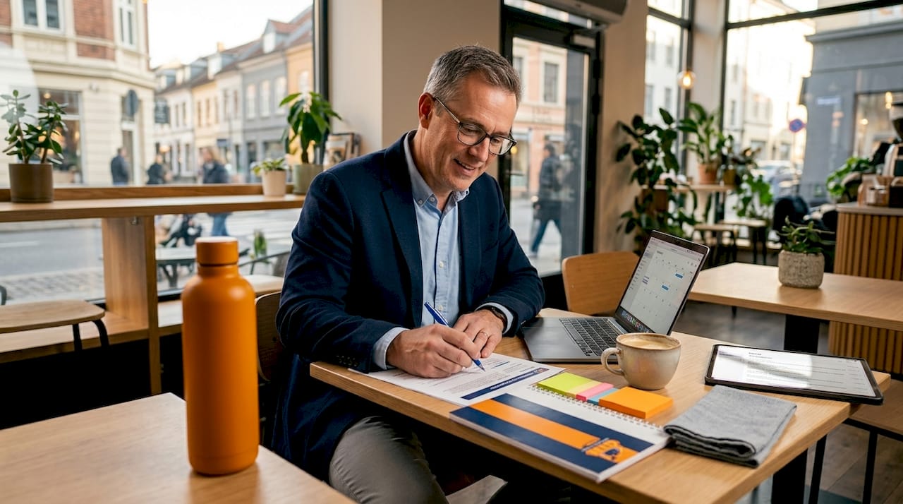 man planning performance group travel itinerary