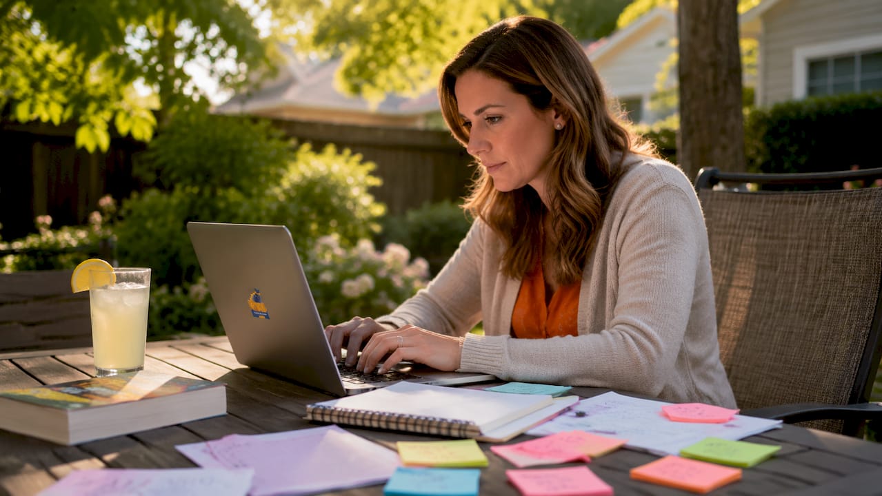 teacher planning school trip at home laptop