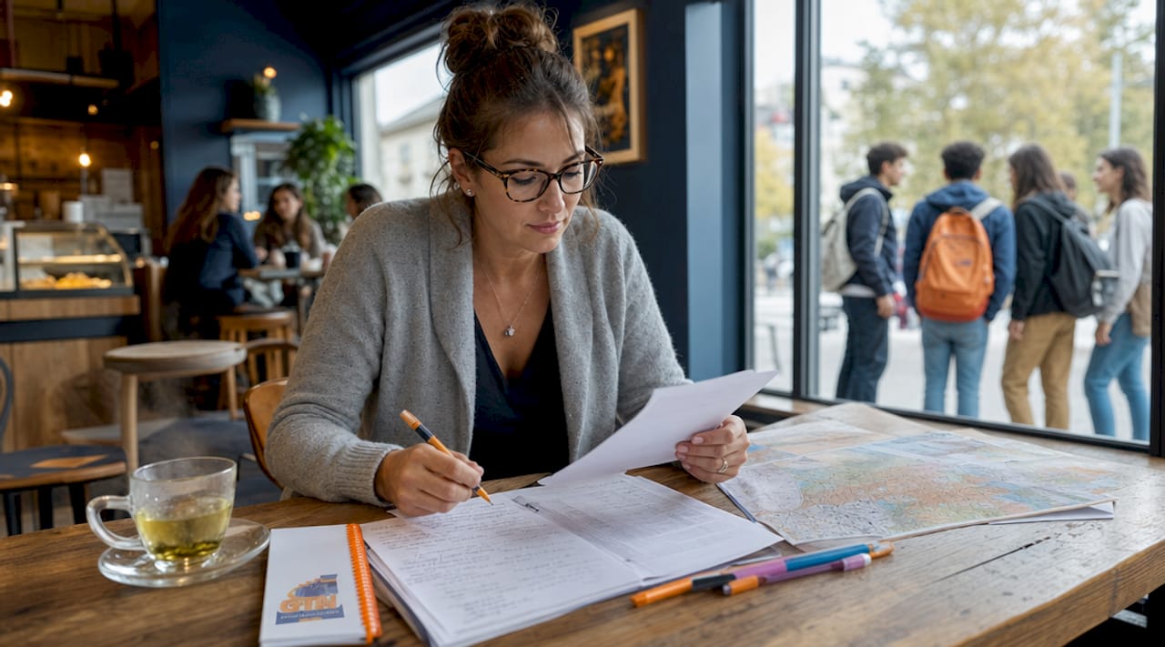 school trip coordinator reviewing trip plans