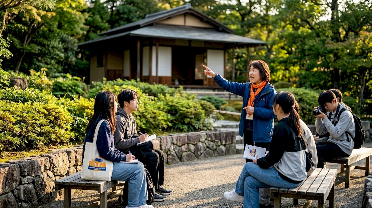 local tour guide with tourists in kyoto