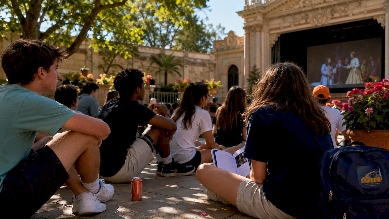 students watching live theater performance