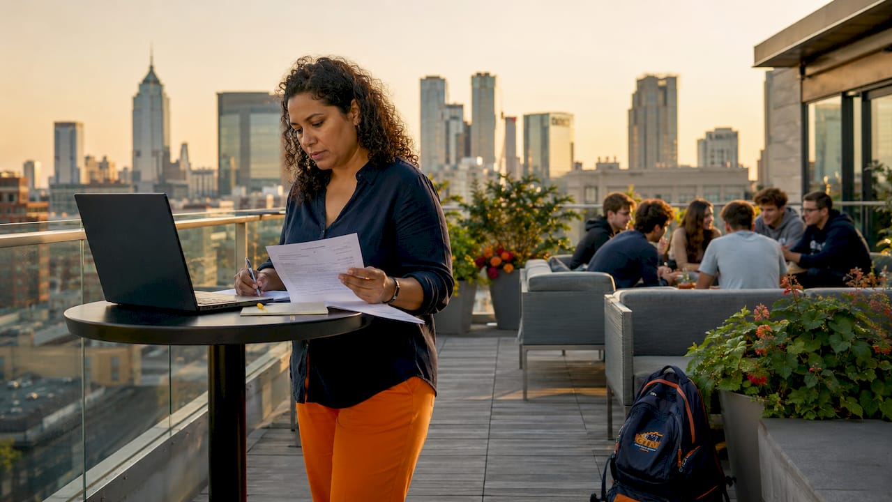performance travel coordinator reviewing group trip documents