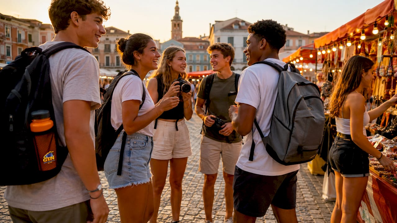high school students sightseeing outdoors