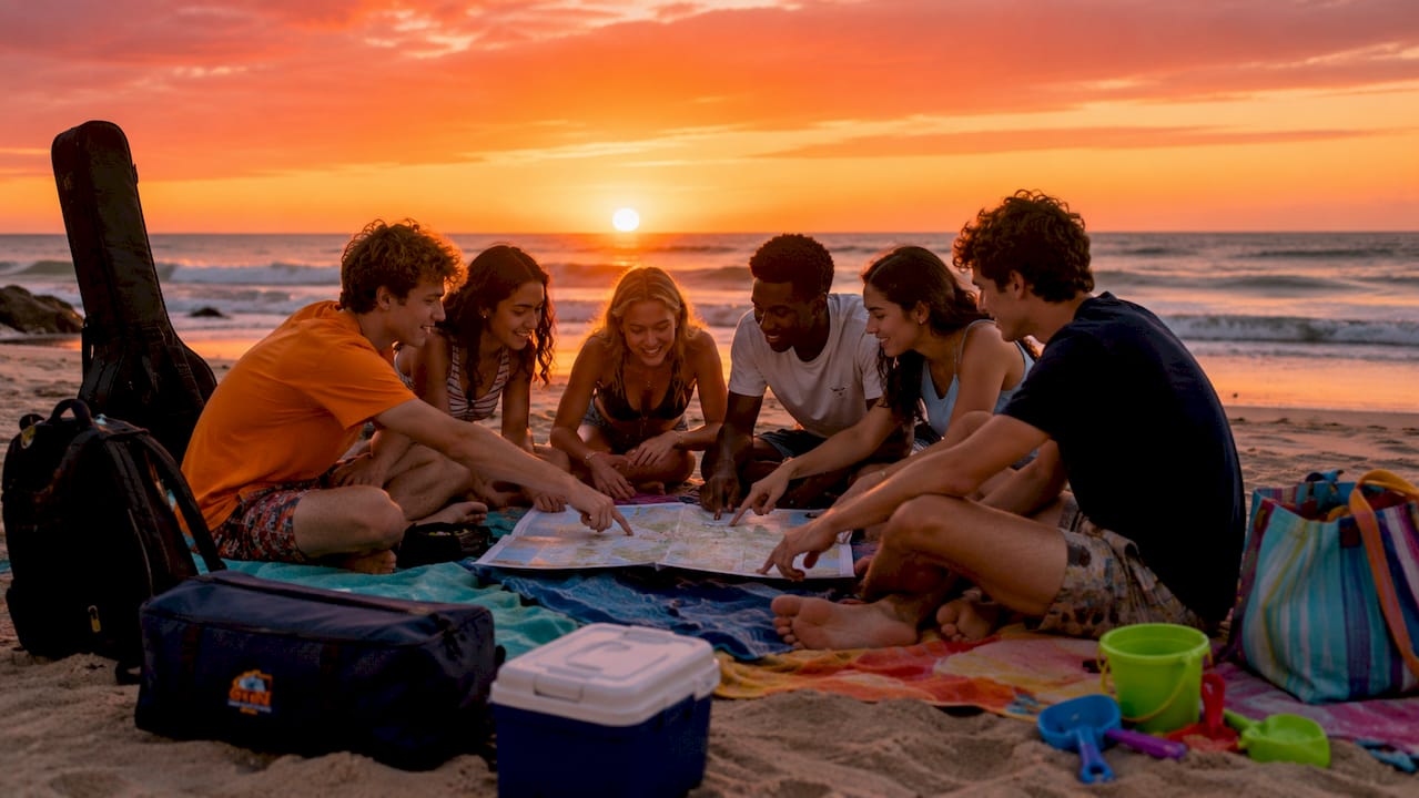 high school group planning band tour at the beach