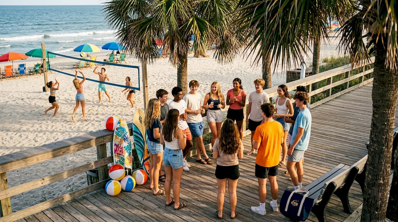 high school students enjoying beach vacation
