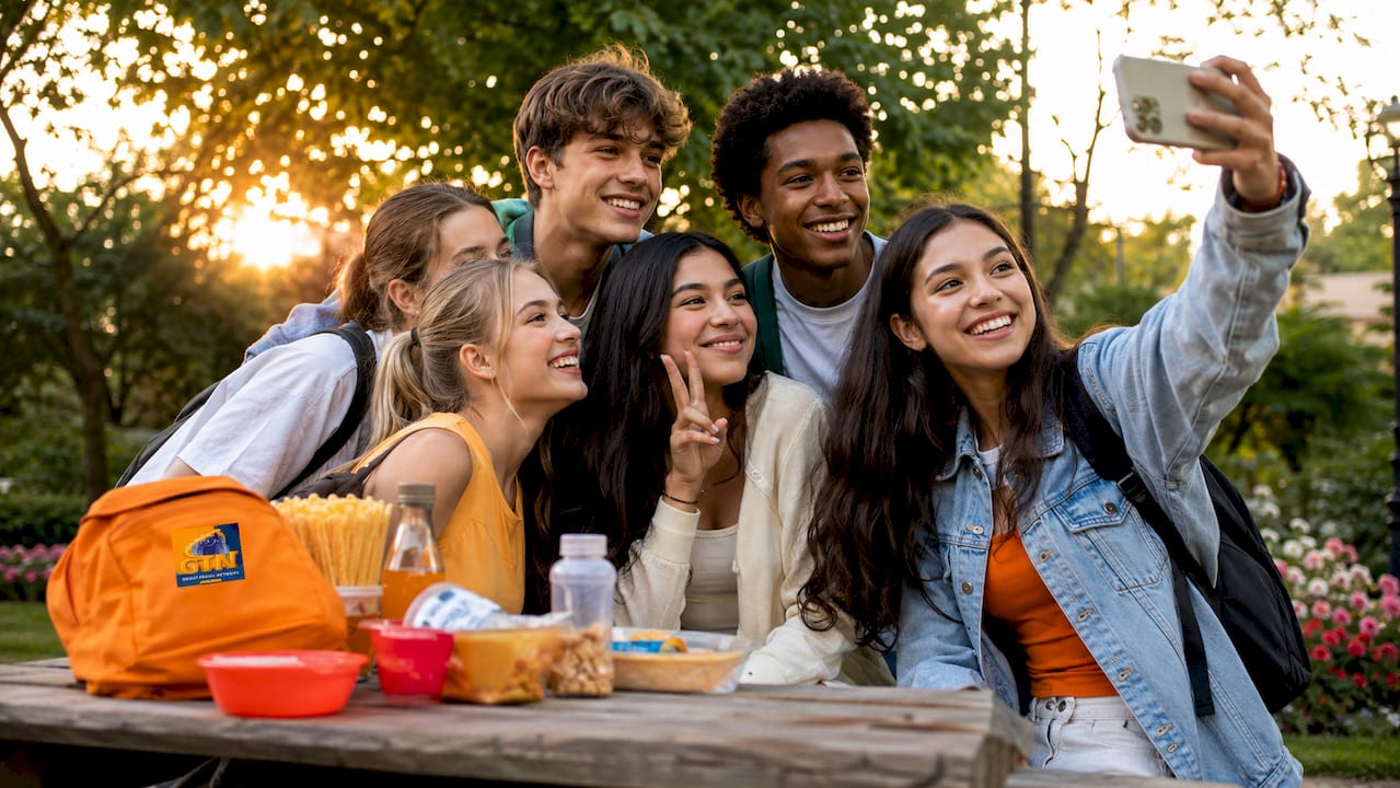 high school students enjoying city group vacation