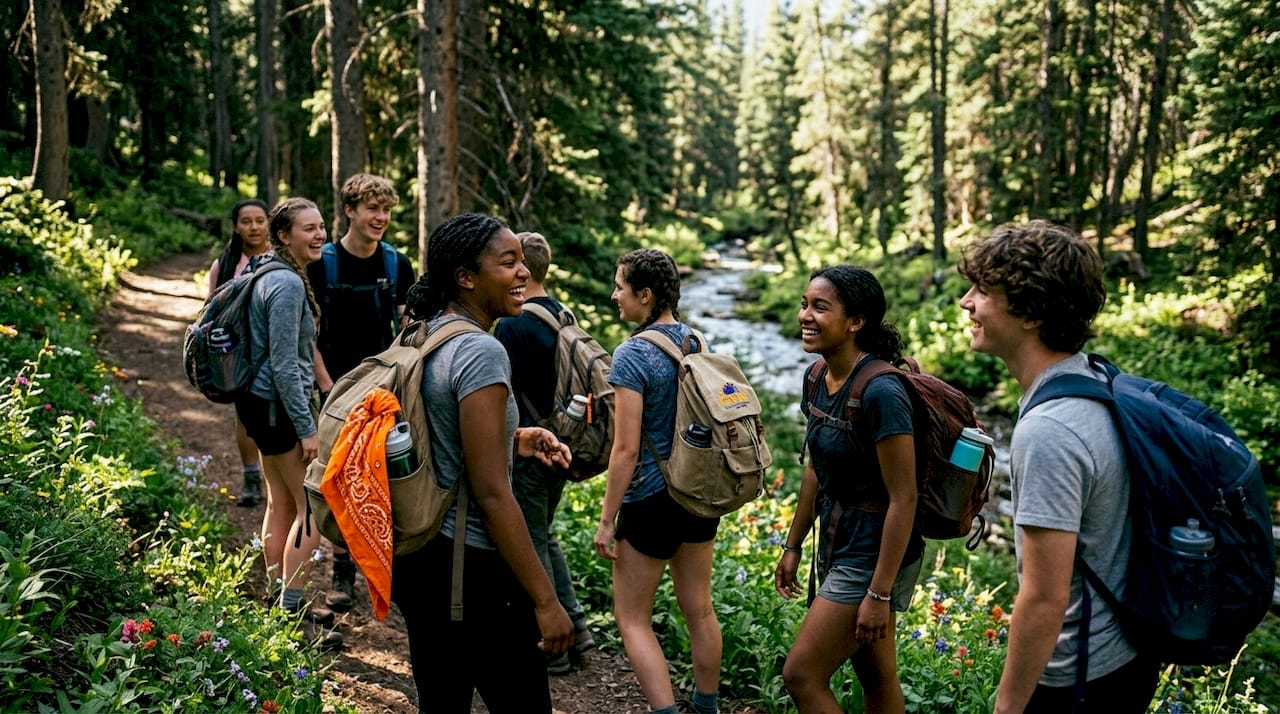 group of high school students at beach vacation