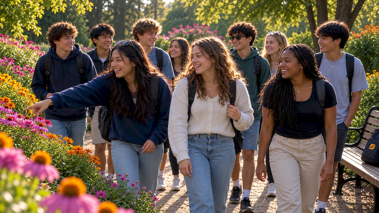 high school students at coastal overlook outdoors