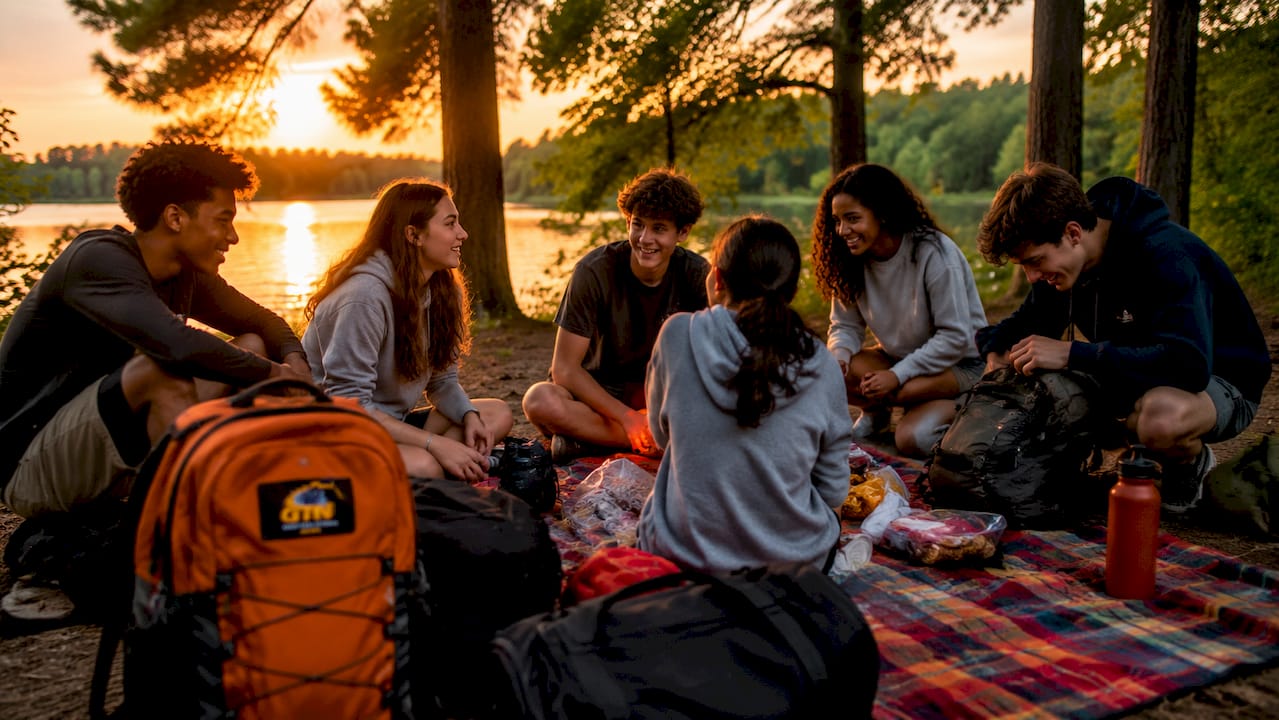 high school students camping together outdoors