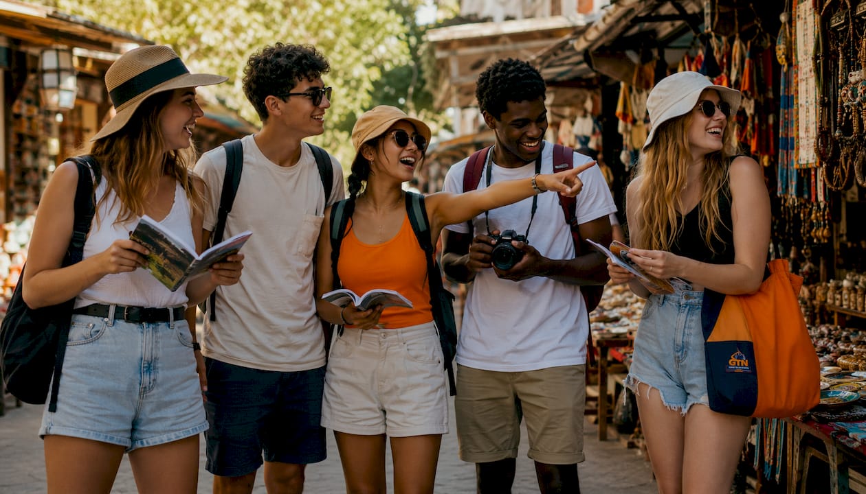 high school students exploring cultural city streetscape