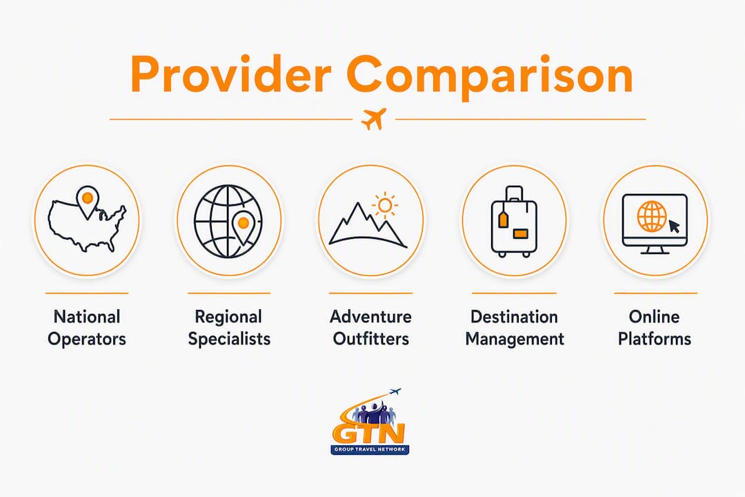 best southwesterntravel.com alternatives for groups in 2026 3 infographic comparing group travel provider categories