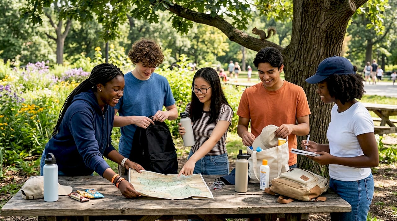 high school students packing for group trip