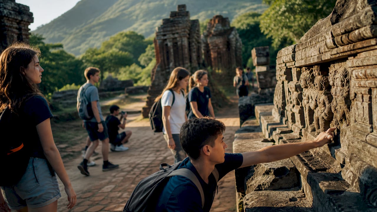 students touring historical cultural landmark