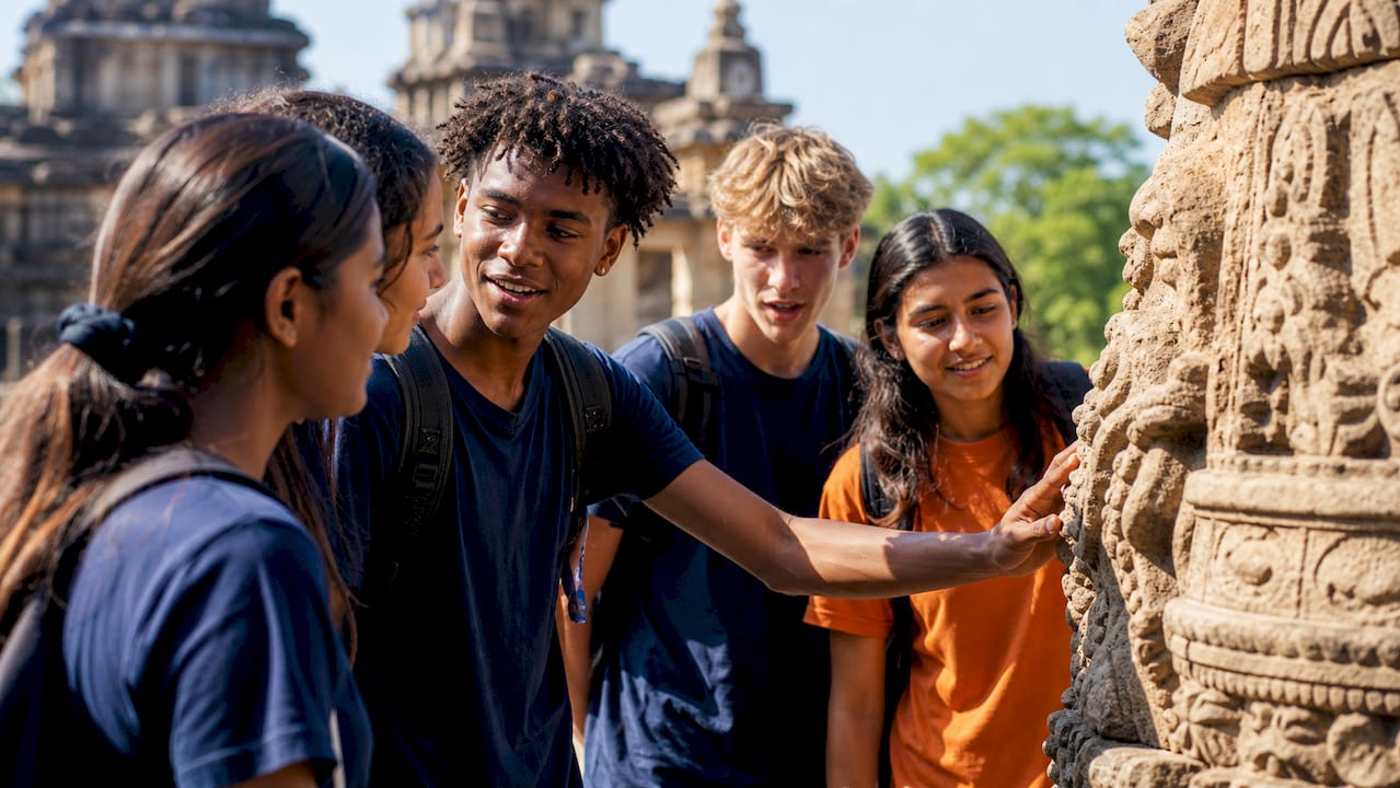 high school students touring cultural landmark