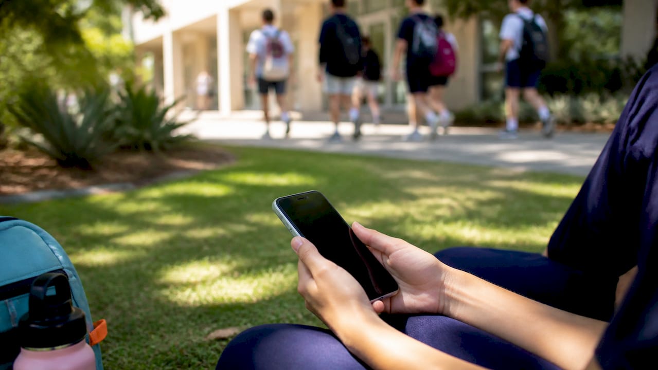 student holding mobile device for consent verification