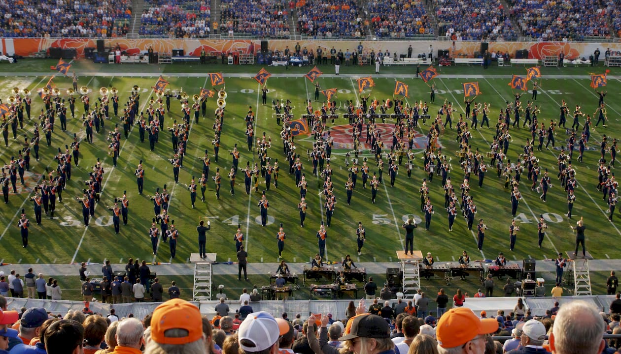 bowl game band trip planning: a 2026 guide for directors 3 band performing halftime show at stadium