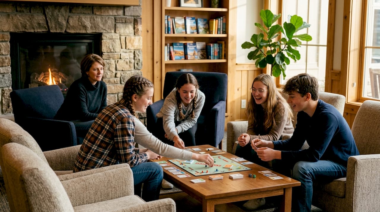 students playing board game under chaperone supervision