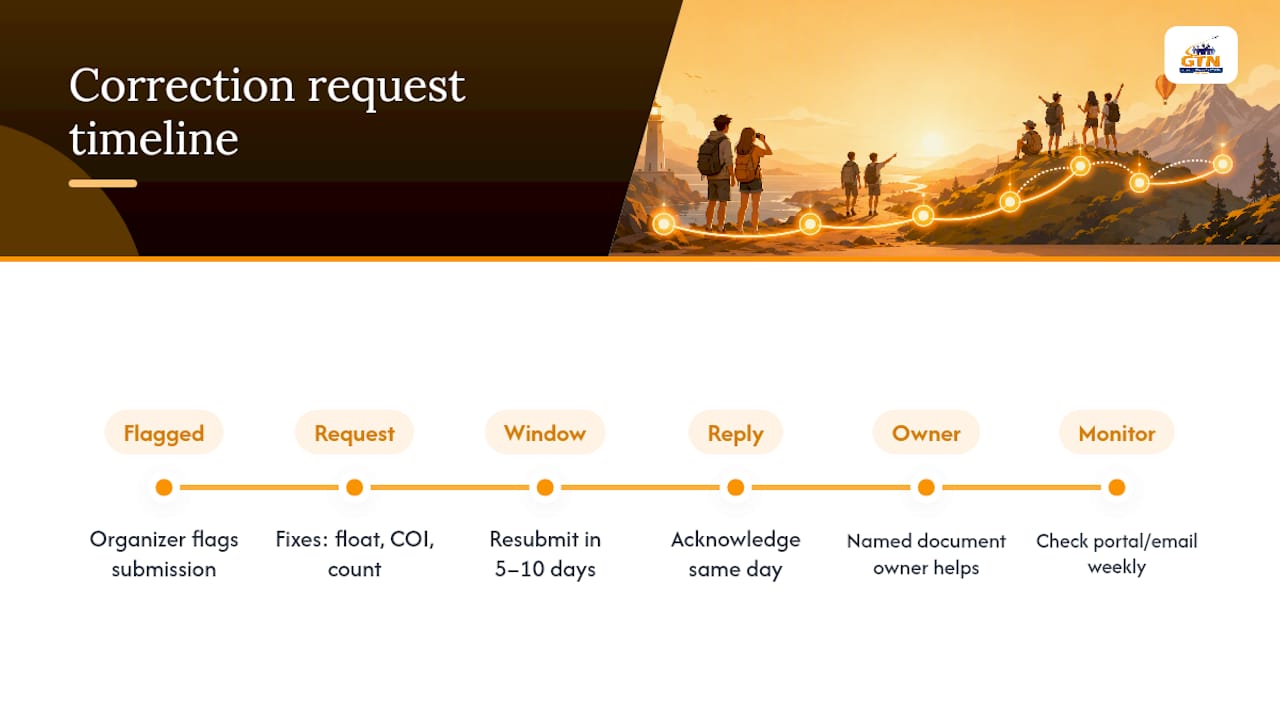 diagram of organizer correction request timeline and types