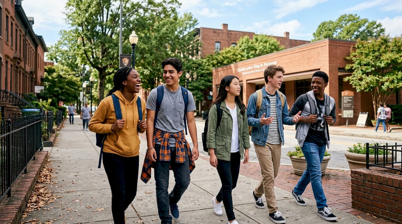students walking near mlk jr. historical park