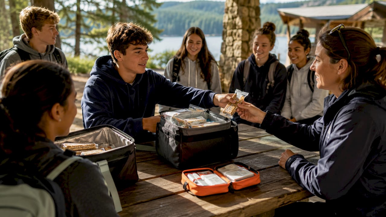students using an emergency travel snack kit