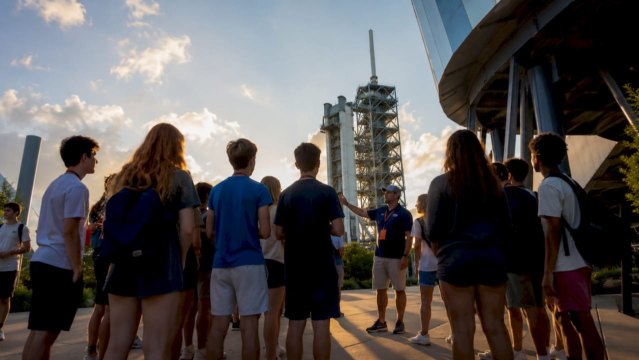 high school students visiting a space center