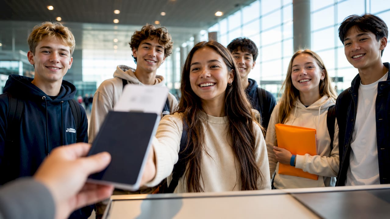 high school students preparing passports for travel