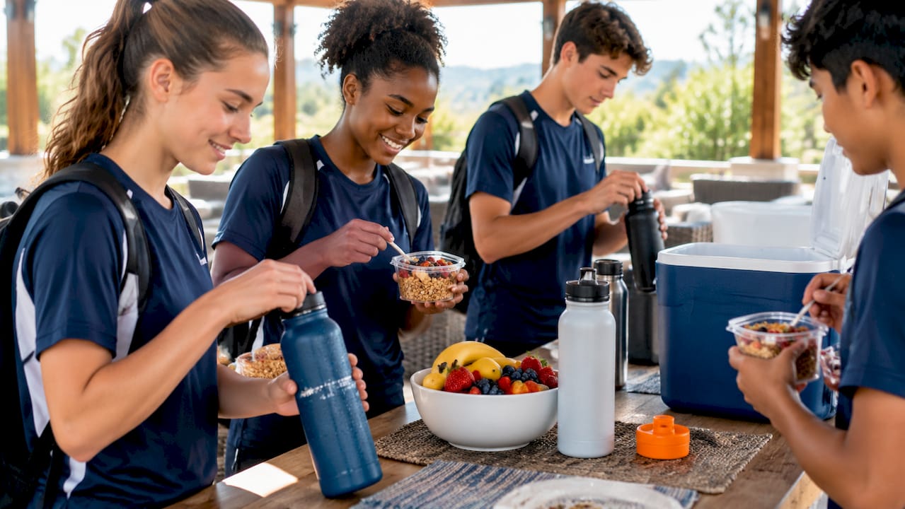 Students hydrating before tournament games