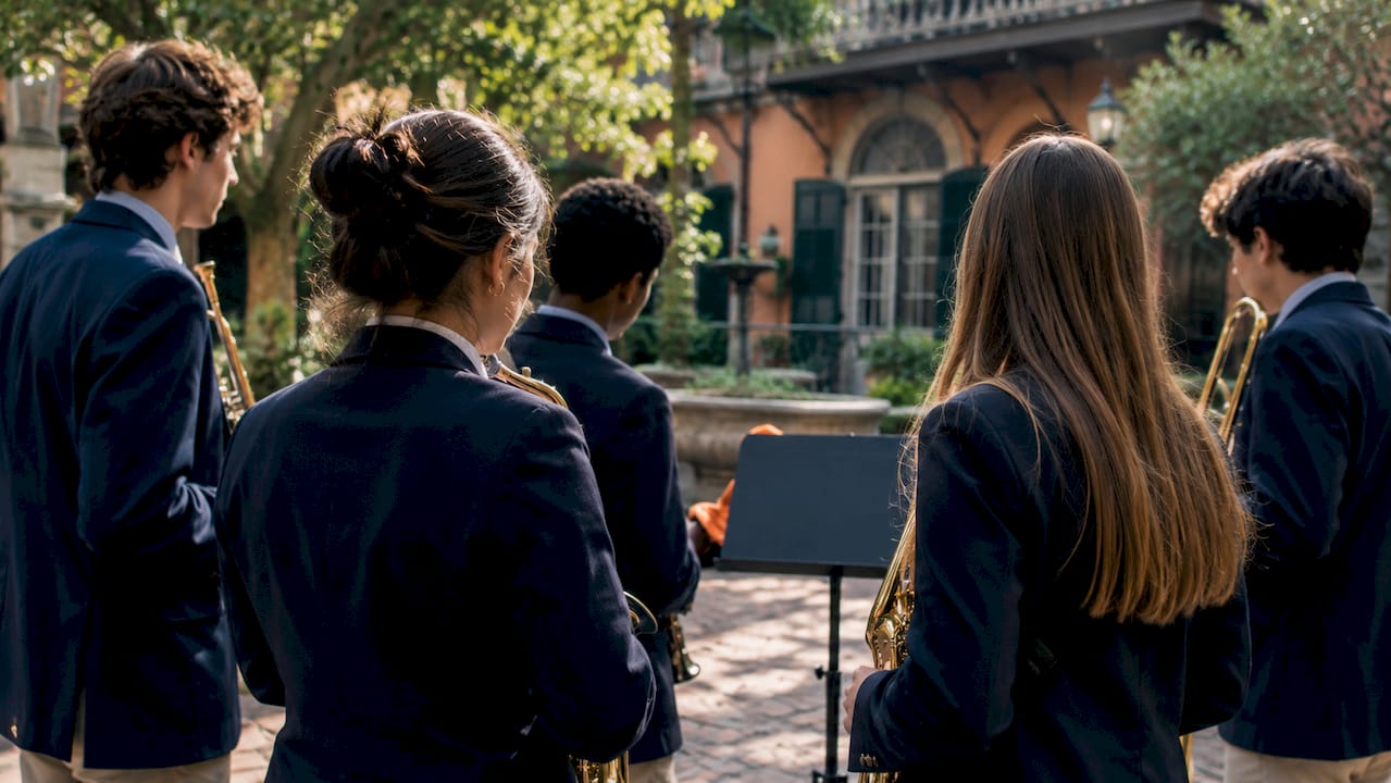 small student ensemble in new orleans courtyard