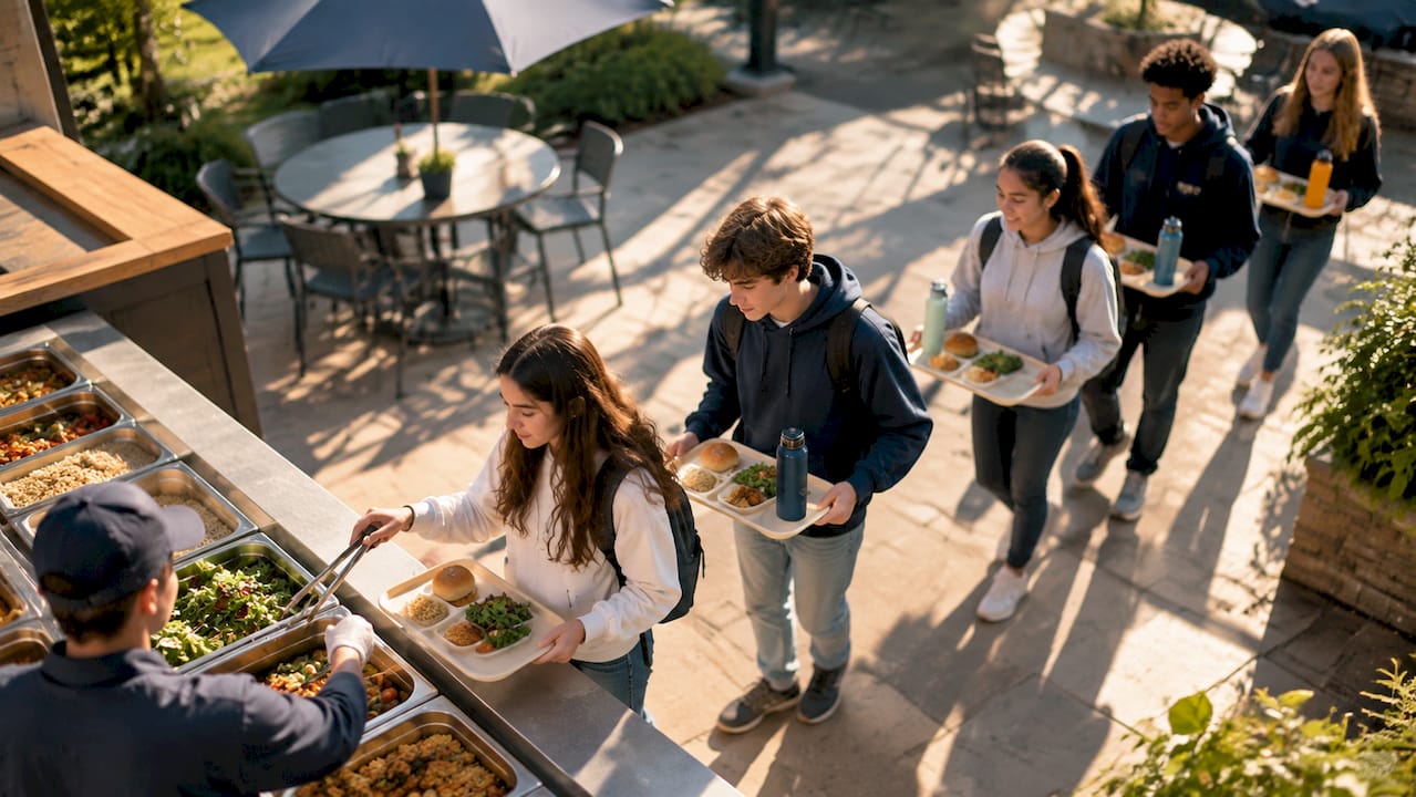 students collecting organized vacation meals