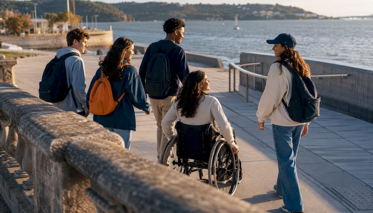 high school students on an accessible vacation promenade