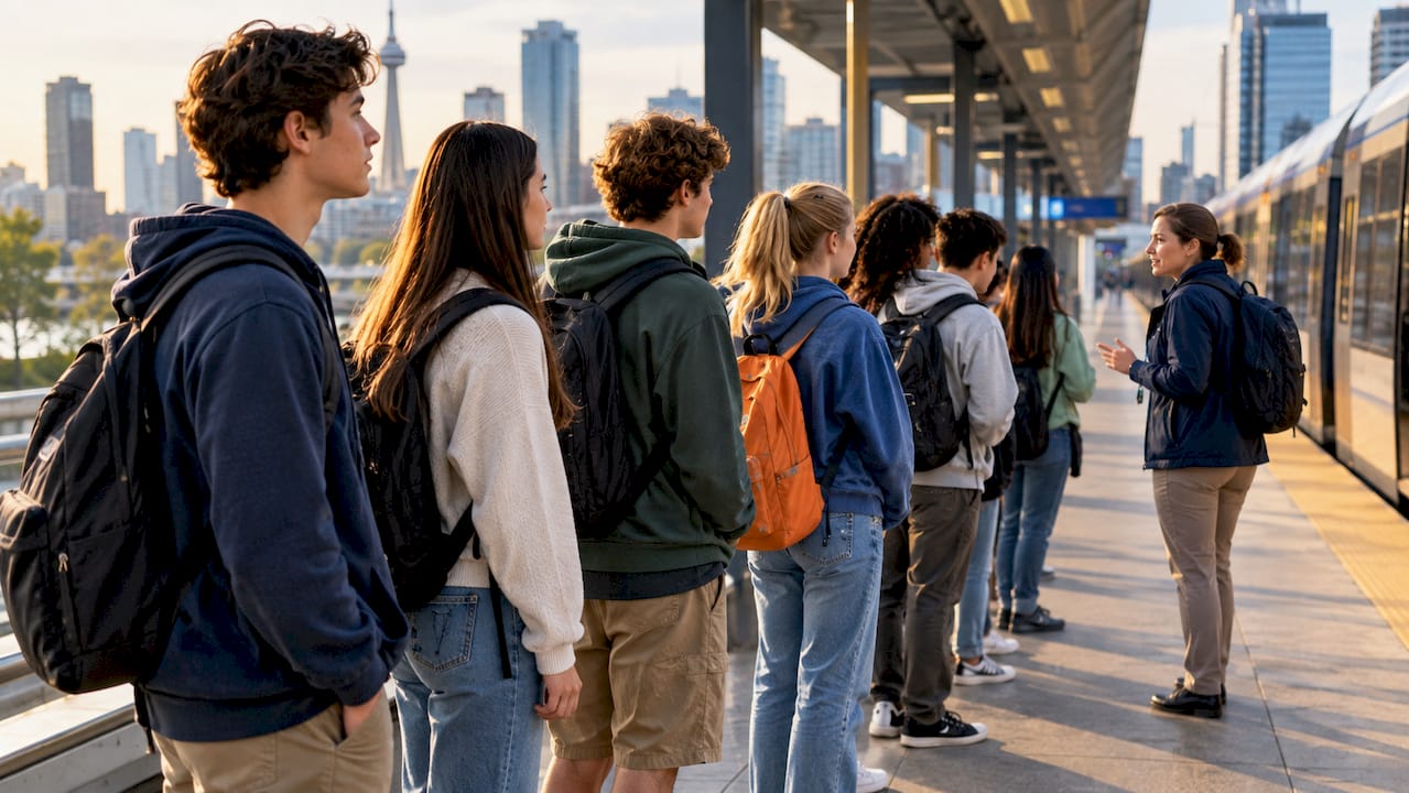 Students practicing respectful transit etiquette